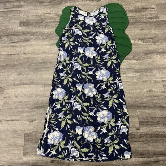 Tommy Bahama Dress Womens Medium Navy Blue Floral Silk Tank Sleeveless Maxi - Picture 1 of 9